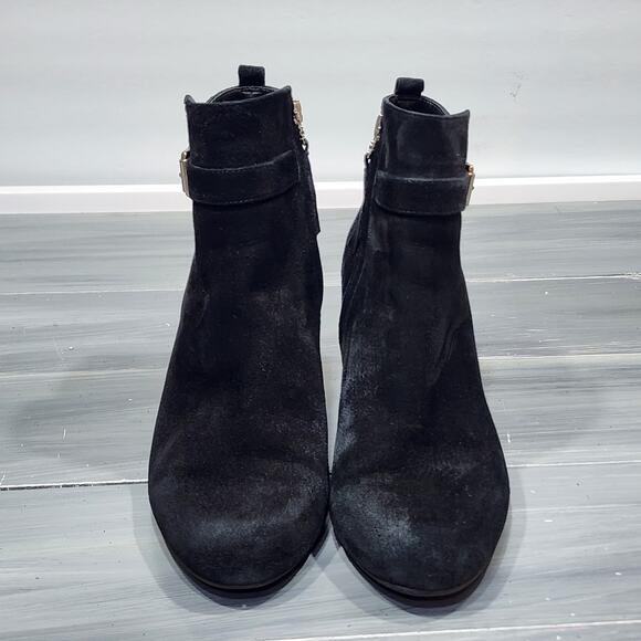Sam Edelman Mandi Ankle Boots Black Suede Leather Buckle Detail Size 10 - Picture 4 of 10